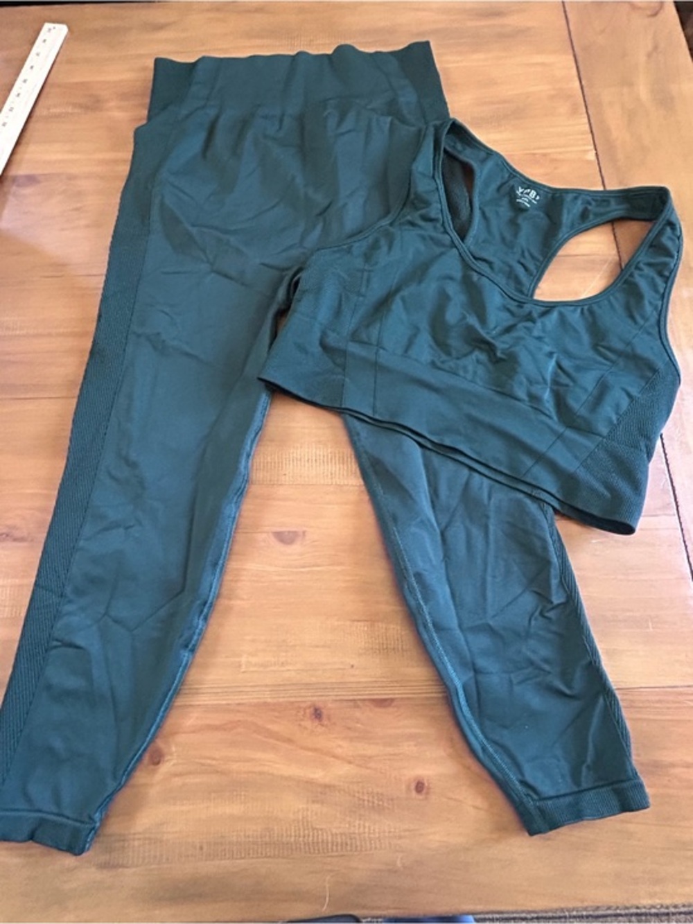 A&F YPB Seamless Dark Green Workout Set - Sports Bra & Leggings